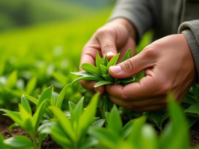Kezek válogatják a friss tealeveleket egy teaültetvényen